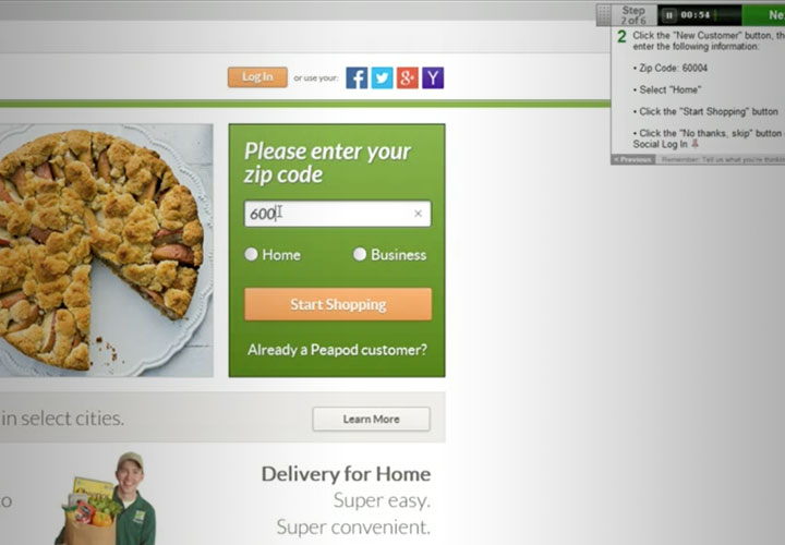 Screenshot of a remote user testing session