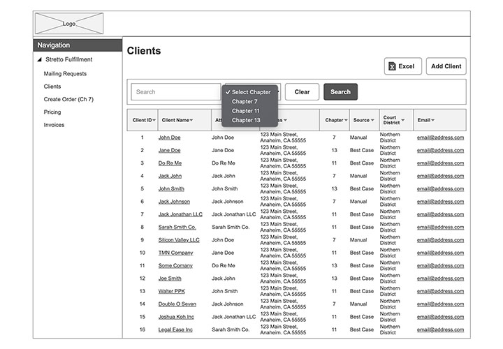 Clients - List View - Filter by Chapter