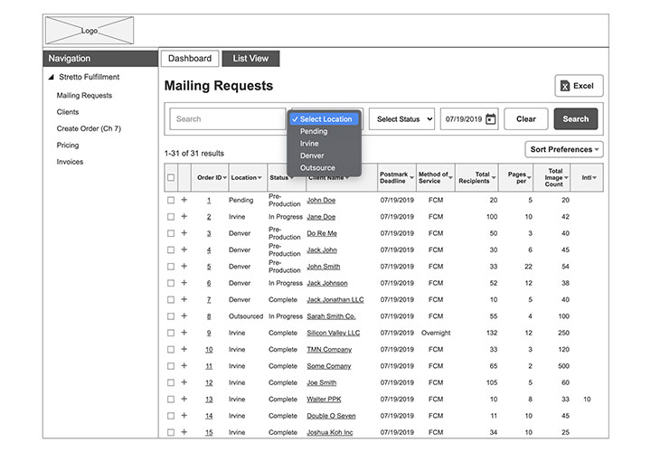 Mailing Requests - List View - Filter Location