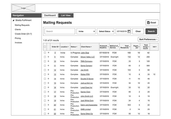 Mailing Requests - List View - Filtered by Location