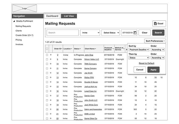 Mailing Requests - List View - Sort Preferences